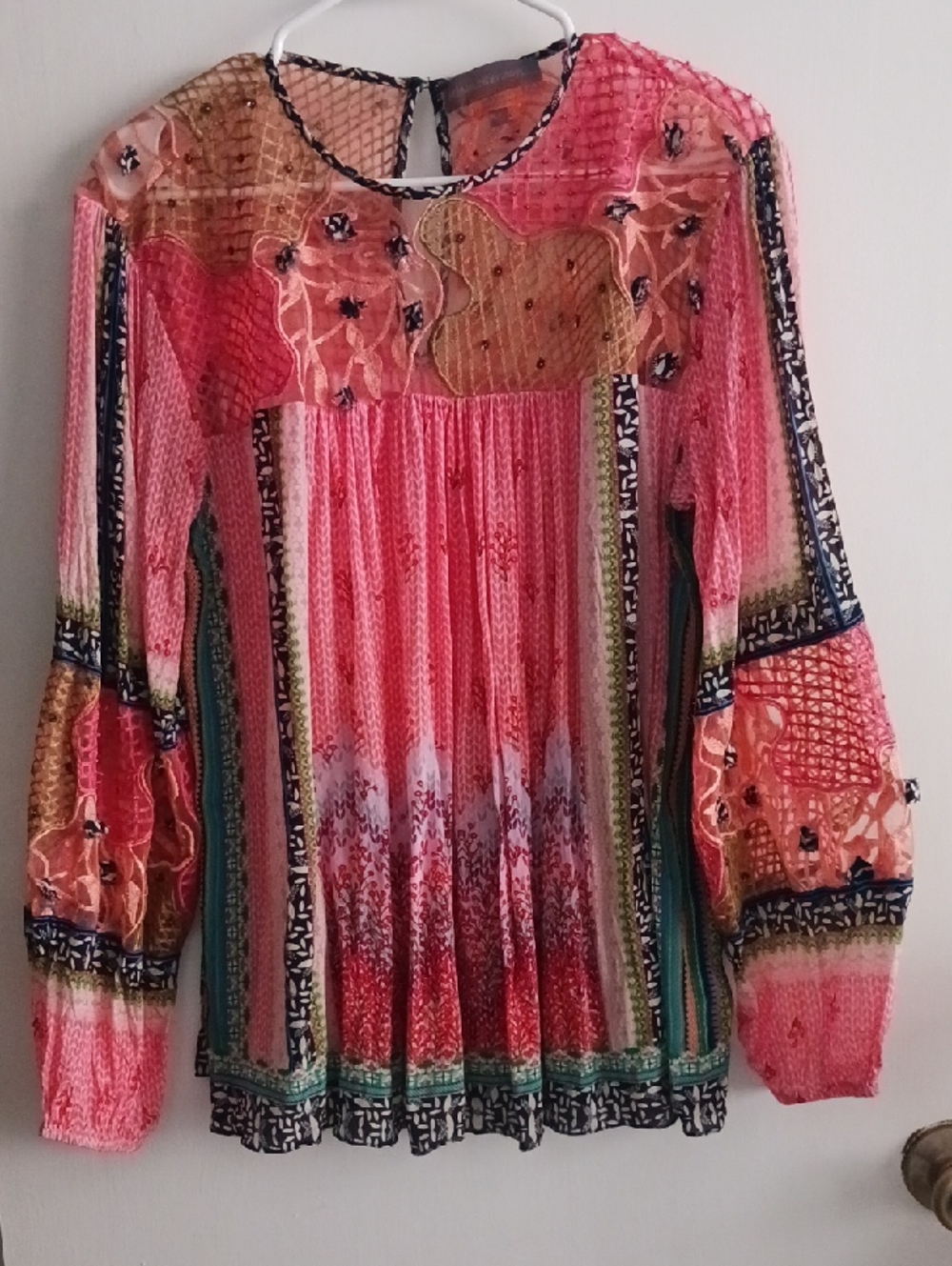 Bohemian Embroidered Pink Peasant Blouse - Women Tops